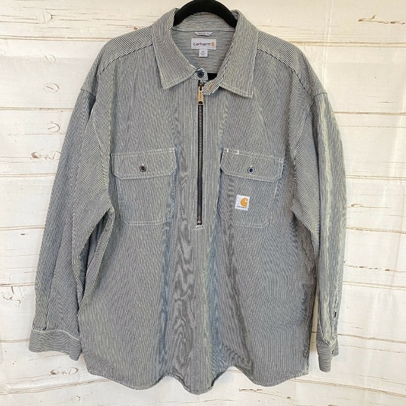 Carhartt Mens 1/2 Zip Canvas Shirt Size 2XL Origin - Picture 5 of 8